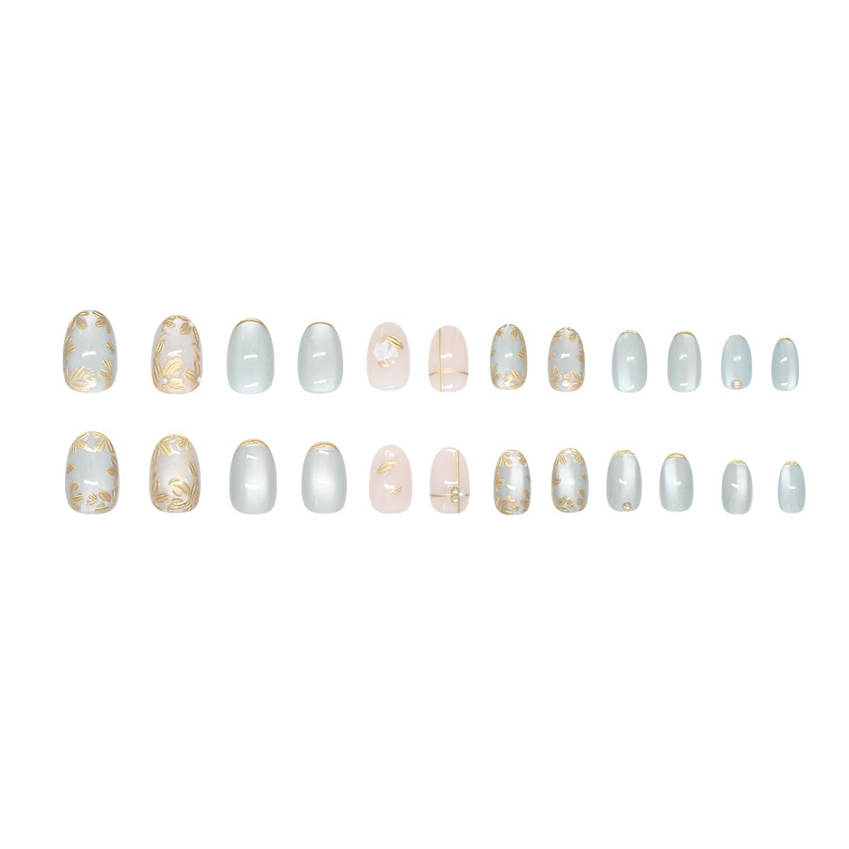 24Pcs Gold French Tip Fake Nails Short Press on Nails Gilded Flower Leaves Full Cover Glossy False Nails with 3D Rhinestones Glue on Nails Glitter Fall Floral Artificial Nails for Women Manicure Kit