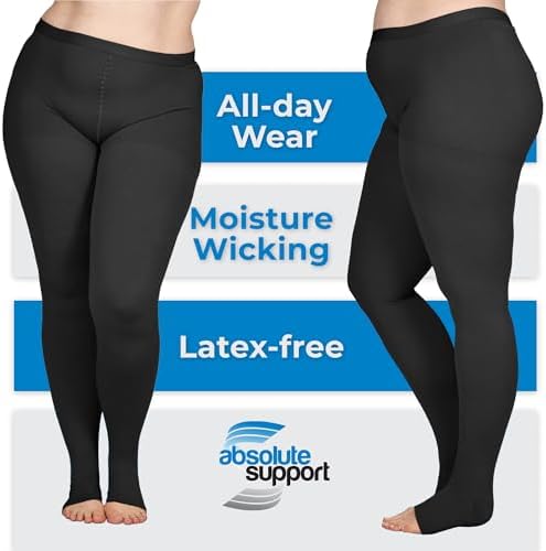 ABSOLUTE SUPPORT Womens Opaque Compression Pantyhose with Open Toe 20-30mmHg - Compresion Tights with Open Toe for Women Circulation, Deep Vein Thrombosis, Swollen Veins, Venous Ulcers - Black, Small