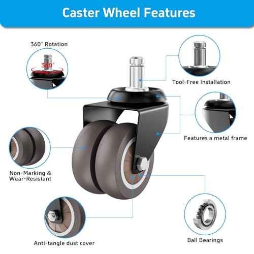 2 Inch Office Chair Wheels (Set of 20), Heavy Duty Grey Rubber Chair Casters Replacement, Desk Chair Wheels for Hardwood Floors and Carpet, Smooth & Quiet Universal Fit for Most Chairs(20 Pack)