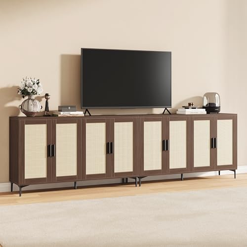 JASIWAY Buffet Cabinet with Storage, 48" Rattan Sideboard with Adjustable Shelves, Modern Coffee Bar Cabinet Console Table with Doors, Credenza for Kitchen, Living Room, Entryway, Dining Room, Walnut