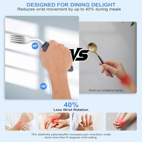 Adaptive Utensils,Weighted Utensils for Hand Tremors,Utensils for Parkinsons Patients,Elderly,Arthritis,Weak Hand Grip,Tremors&Handicapped.Stainless Steel Knife,Fork and Spoons Set (5pcs Right-Handed)
