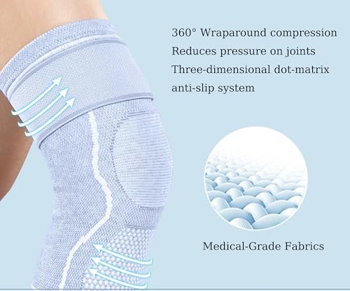 Compression Knee Sleeve for Men Women - Bamboo Charcoal Knee Brace for Sport Running (Gray, Large)