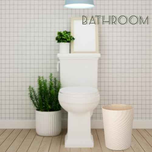 UUJOLY Plastic Small Trash Can Wastebasket, Garbage Container Basket for Bathrooms, Laundry Room, Kitchens, Offices, Kids Rooms, Dorms, (Beige, 1.8 Gallon)
