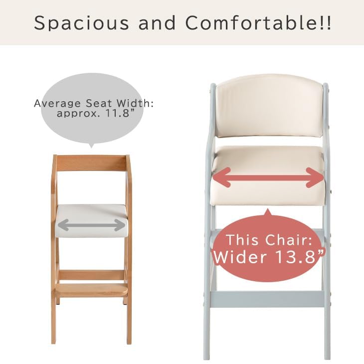 タンスのゲン TANSU NO GEN Japanese Wooden Chair, Height Adjustment for Babies and Toddlers Aged 4-12, up to 99.2 lbs, Designed in Japan, Slide The seat, Beige,4960040102(113277)