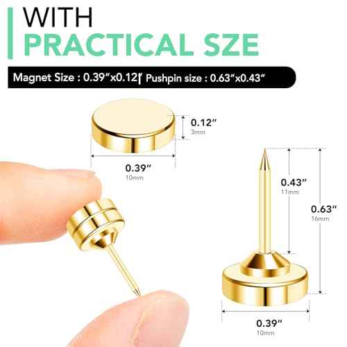 E BAVITE 20 Set Magnetic Push Pins,Flat Push Pin, Magnetic Thumb Tacks for Wall Bulletin Board Poster and Photo Hangers (Gold)