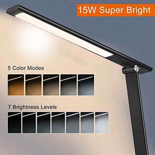 AFROG 5th Gen Multifunctional LED Desk Lamp with 10W Fast Wireless Charger, USB Charging Port,1800Lux Super Bright,5 Lighting Mode,7 Brightness, Touch Control, Auto Timer, 15W Office Table Lamp