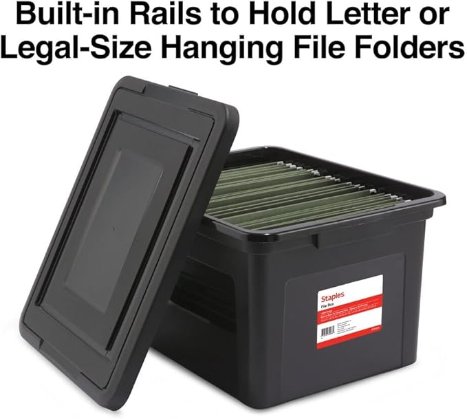 STAPLES File Box Plastic File Box Snap, Letter/Legal Size, Black, 2/Pack