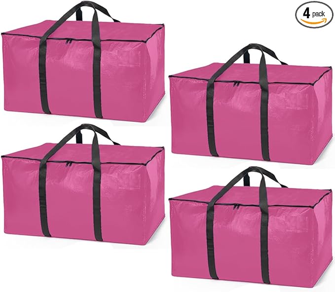 ClearSpace Heavy Duty Moving Bags or Storage Bags Ã¢ÂÂ Pink Storage Bins with Lids, Large Moving Boxes with Backpack Straps & Zippers,Ã¢ÂÂ Packing Box & Moving Supplies for College Dorm, 4 Pack