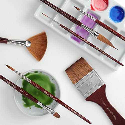 Creative Mark Mimik Kolinsky Watercolor Brush - # 14 Round - Short Handle Synthetic Paint Brush - Handmade in Germany - Synthetic Sable Paint Brushes for Professional Artists - Animal-Friendly