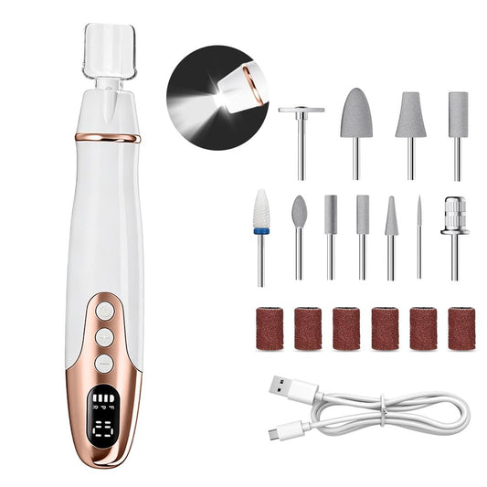 Joyzan Professional Manicure Pedicure Kit, Cordless Electric Nail Drill File Set LED Light Portable Thick Toenails Grinder Machine Toe Hand Foot Care Tool 35K RPM 10 Speeds Salon Cuticles Callus