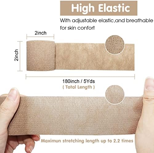 Self Adherent Cohesive Bandage 2"x5 Yards First Aid Bandages Stretch Sport Athletic Wrap Vet Tape for Wrist Ankle Sprain and Swelling,Skin(24 Rolls)