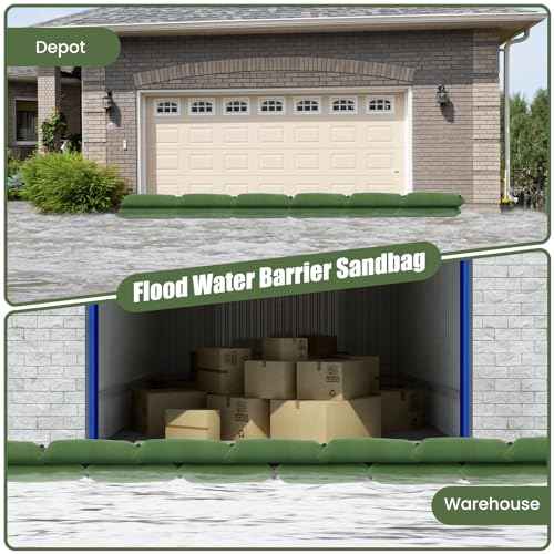 Flood Water Barrier Sand Bags - 12 Pcs Thickened Long Canvas Flood Protection Sandbags with Insert Buckle Reusable Quick Flood Barrier for Home Door Window Basement Garage Floor Flood Control (12)