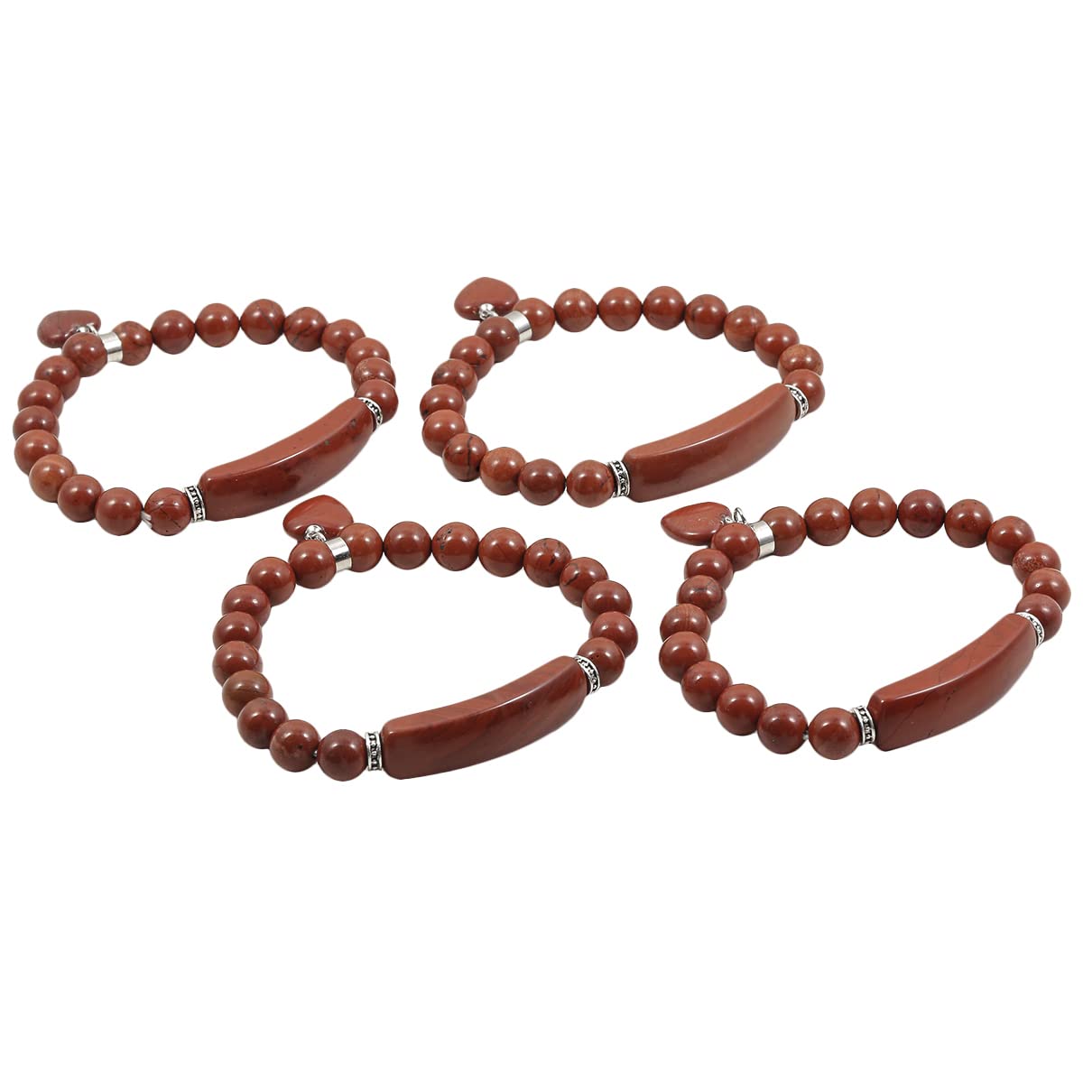TUMBEELLUWA Healing Stone Bracelet 8mm Beads Chakra Crystal Energy Heart Charm Bracelet Handmade Jewelry for Women, Red Jasper