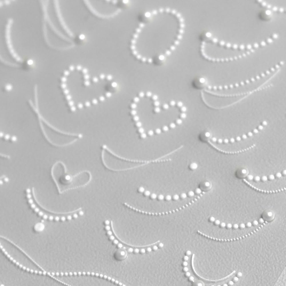 Rhinestones Pearls Nail Stickers 5D Embossed – Premium Salon-Quality Nail Charm Accessories, Easy Application & Self-Adhesive Pearl Chains for DIY Manicure, Nail Art, Press on, Home or Salon Use