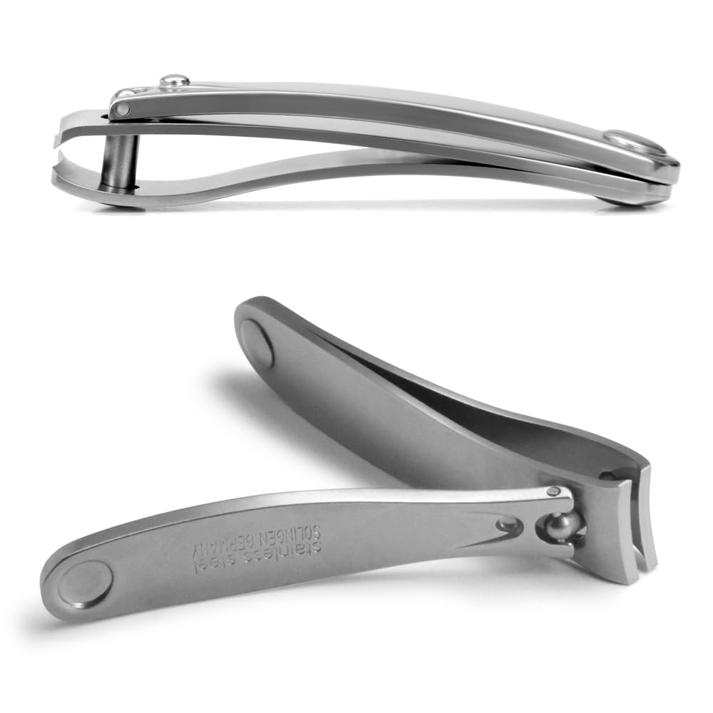 GERMANIKURE 4pc Travel Manicure Set - FINOX Stainless steel tools handmade in Solingen Germany: Nail clipper, Cuticle scissor, Tweezer, Glass Nail file in Leather Case