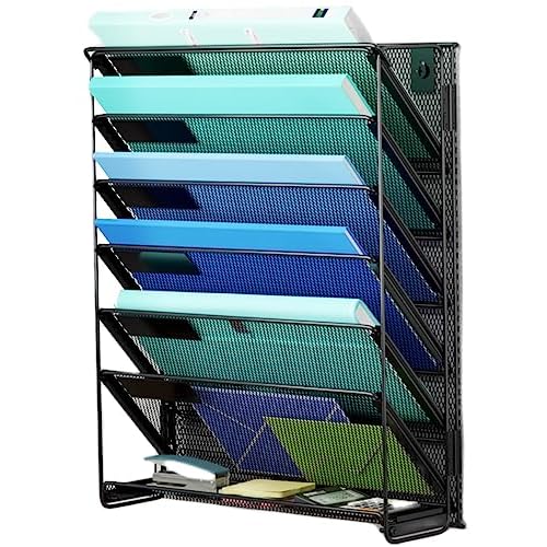 Kuntine.B 7-Tier Hanging File Organizer Vertical Wall File Organizer Wall File Holder, Mesh Magazine Rack Mail Document Organizer for Office School Home (Black, 1 Pack)