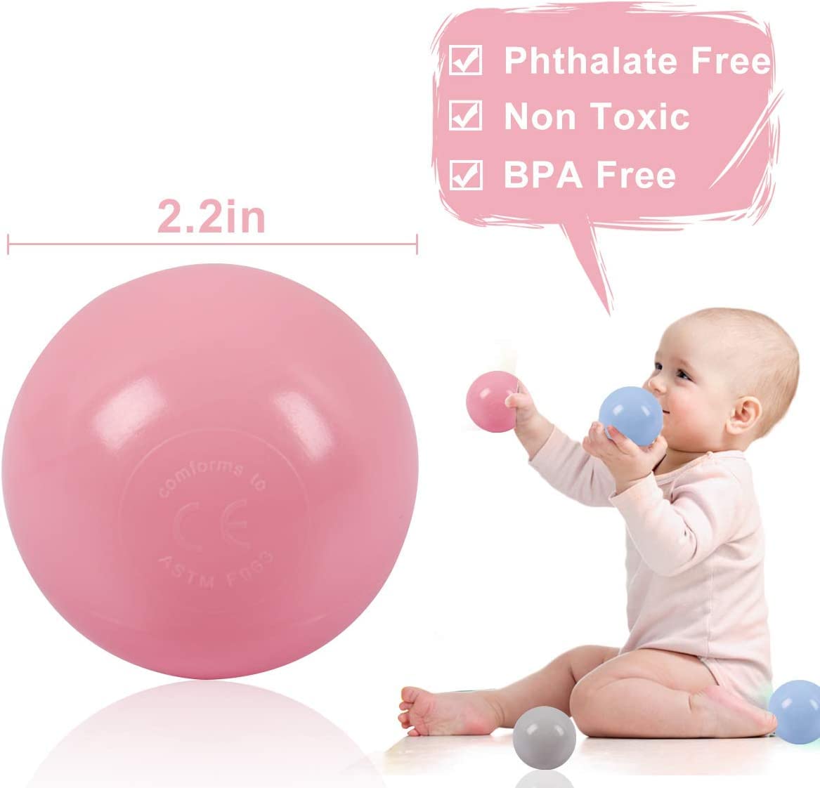 LANGXUN 50 100 200 Balls Soft Plastic Ball Pit Balls for Kids, Gift for Baby Toddler Birthday Christmas, Ball Pit Play Tent, Baby Kiddie Pool Water Toys, Party Decoration
