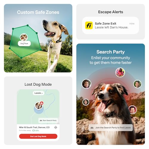 Fi New Series 3+ Smart Dog Tracker Collar [12 Month Membership Included] GPS Tracker for Dogs with Health & Behavior Monitoring, Escape Alerts, Waterproof, LED, Apple Watch Compatible (Blue, Large)