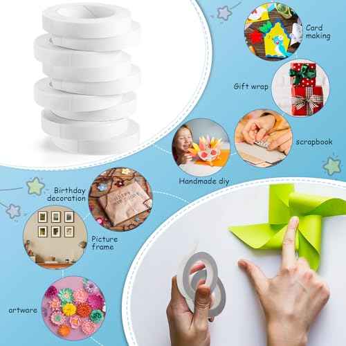 9 Rolls Double Sided Tape for Crafts, Strong Double-Sided Tape, Scrapbook Tape, Double-Sided Adhesive Tape for Arts, Card Making, Scrapbooking Supplies, Gift Wrapping (0.4 in X 26.25Ft)