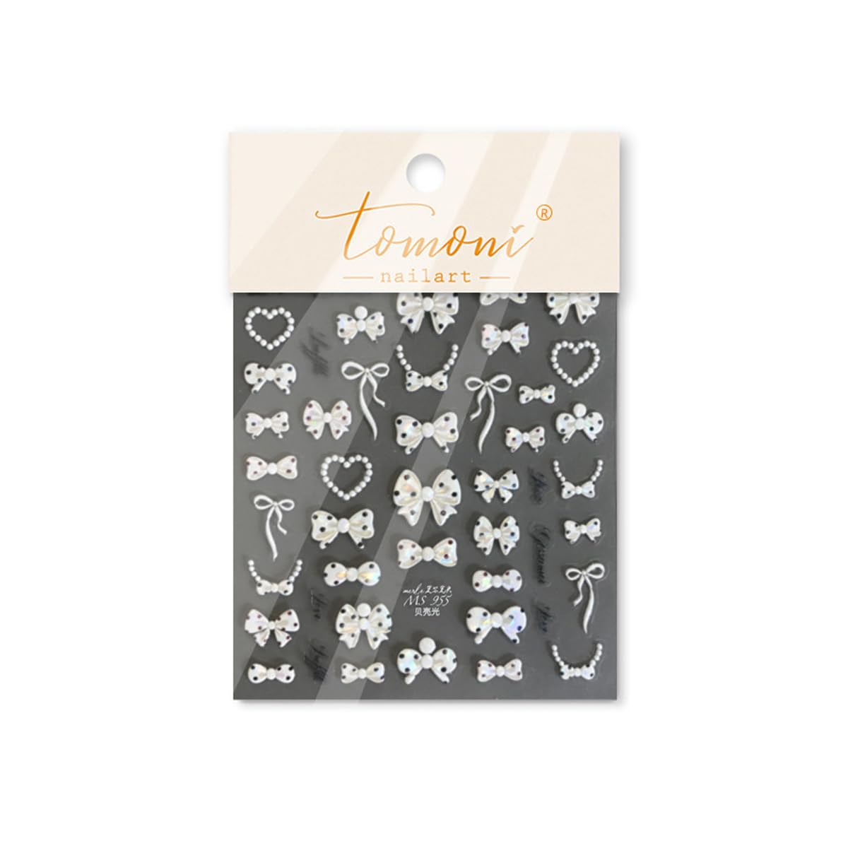 White Bow Nail Art Stickers 5D Embossed Nail Stickers for Nail Art Polka Dot Nail Decals with Pearl Heart Chain Design Cute Nail Supplies for DIY Manicure Self Adhesive Nails Design for Women 1 Sheet