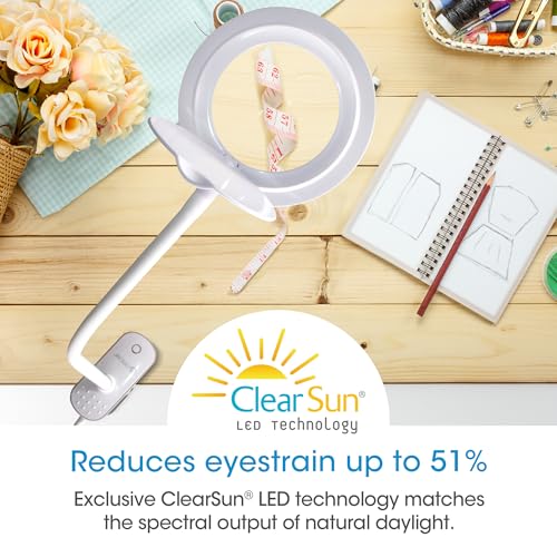 OttLite Lighted Magnifier Clip Lamp. Clearsun, White, Shipper