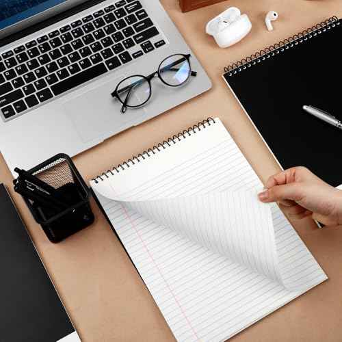 6 Pcs Legal Pad Top Spiral Bound Notebook 70 Sheets Wirebound Notepad Double Sided Ruled Memo Steno Pad with Stiff Back Cover for Business(8.5 x 11 Inches,No Holes,White)