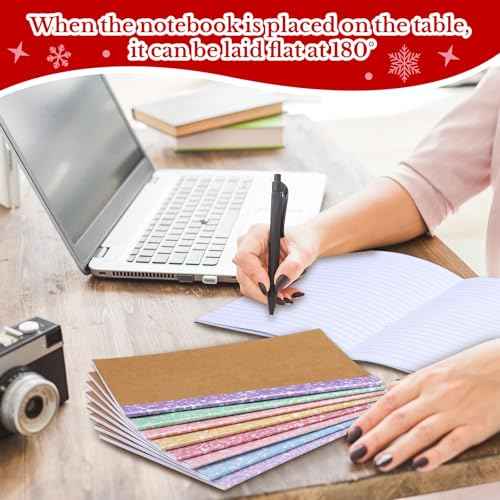 48 Pcs Composition Notebooks Bulk A5 Kraft Cover Lined Journals with Glitter Spines Small Travel Journal Notebook for Student School Office Supplies, 5.5 x 8.3 Inch, 60 Pages, 30 Sheets