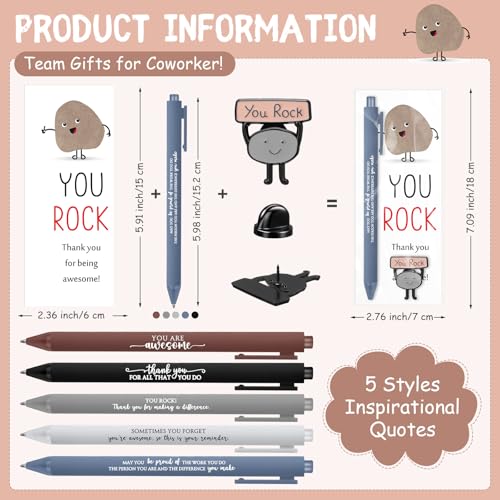 50 Sets Motivational You Rock Employee Appreciation Gifts Bulk Ballpoint Pens and inspirational Cards and Brooch Pin Organza Bags Inspirational Thank Gift for Team Coworker Staff (You Rock)