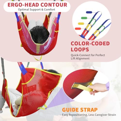 Universal Full Body Patient Lift Sling for Daily Living Aids, Mesh Fabric Patient Sling Transfer and Bathing aids, 500lb Weight Capacity (Large-Red)