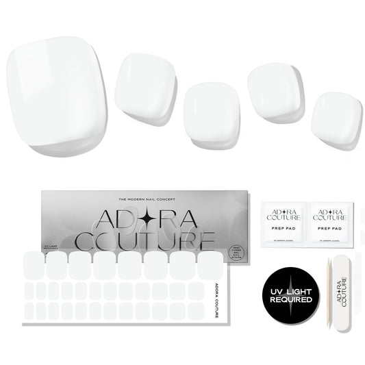 Semi Cured Gel Nail Strips – 32 Pcs Gel Pedicure Stickers - UV Nail Wraps for Toenails, Easy Application, Long Lasting, Salon Quality & UV Light Required - White P