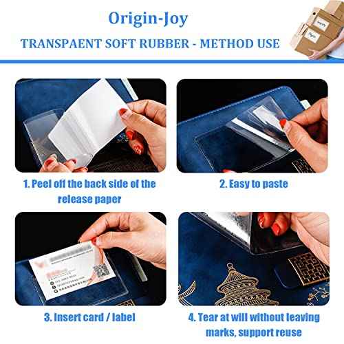 Origin-Joy 60 PCS Self Adhesive Index Card Pockets with Top Open, Clear Plastic Label Holder for Notes, Library and Business, Adhesive Label Pockets & Holder (11 x 8.5 inch)