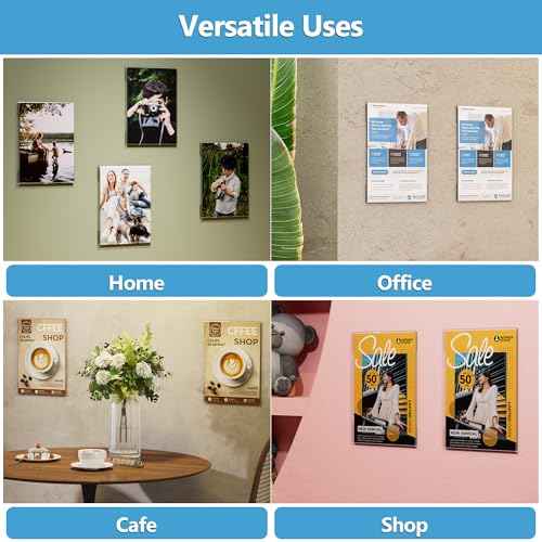 Acrylic Sign Holder 8.5 x 11 Wall Mount, Clear Plastic Sign Display Frame with Adhesive Tape, Vertical Wall Sign Holder for Office, Home, Store, Restaurant, School ? 12 Pack