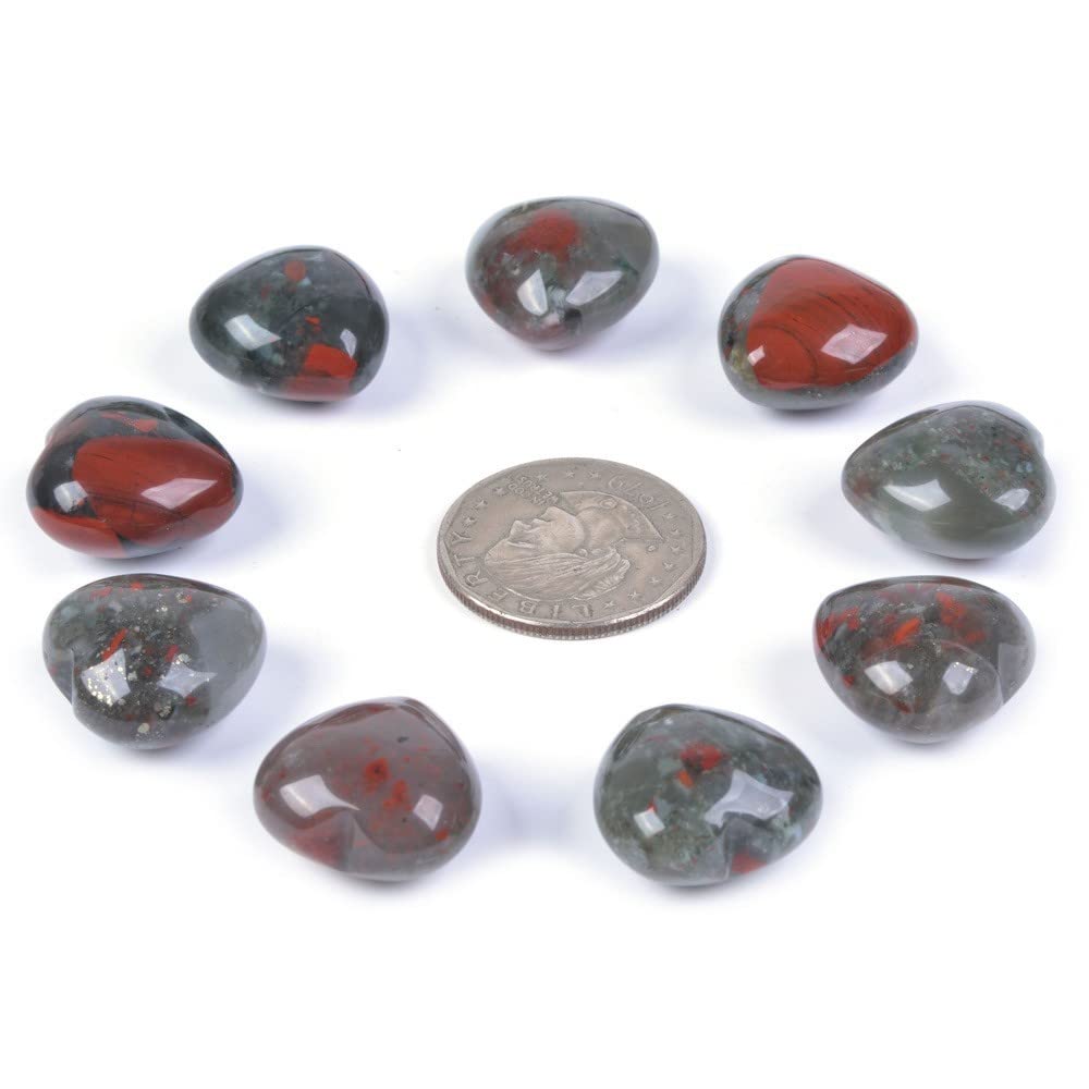 Natural African Bloodstone Gemstone Healing Crystal 0.8" Mini Puffy Heart Pocket Stone Iron Gift Box (Pack of 10)