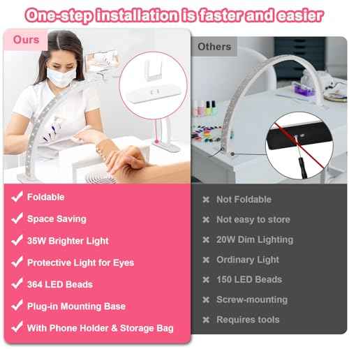 Upgraded Half Moon Light with Phone Holder, 29in Foldable Half Moon Light for Nail Desk, Nail Table Lamp with Stepless Dimming & Color Temperature (Large-29In)