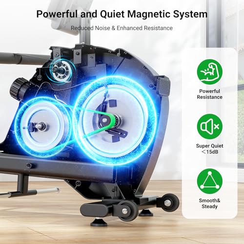 Dripex Rowing Machines for Home Use, Rowing Machine Magnetic Rower, Max 360 LBS, 16 Levels of Workout Resistance, Dual Slide Rail, Bluetooth App Compatible, LCD Monitor, Row Machine for Gym Exercise
