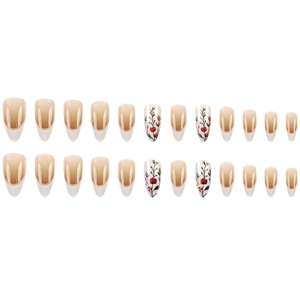 Almond Press on Nails Medium Length Fake Nails with Flower designs Spring Stick on Nails Glossy White French Tip Press ones False Nails Gel Glue on Nails for Women Girls Summer 24pcs