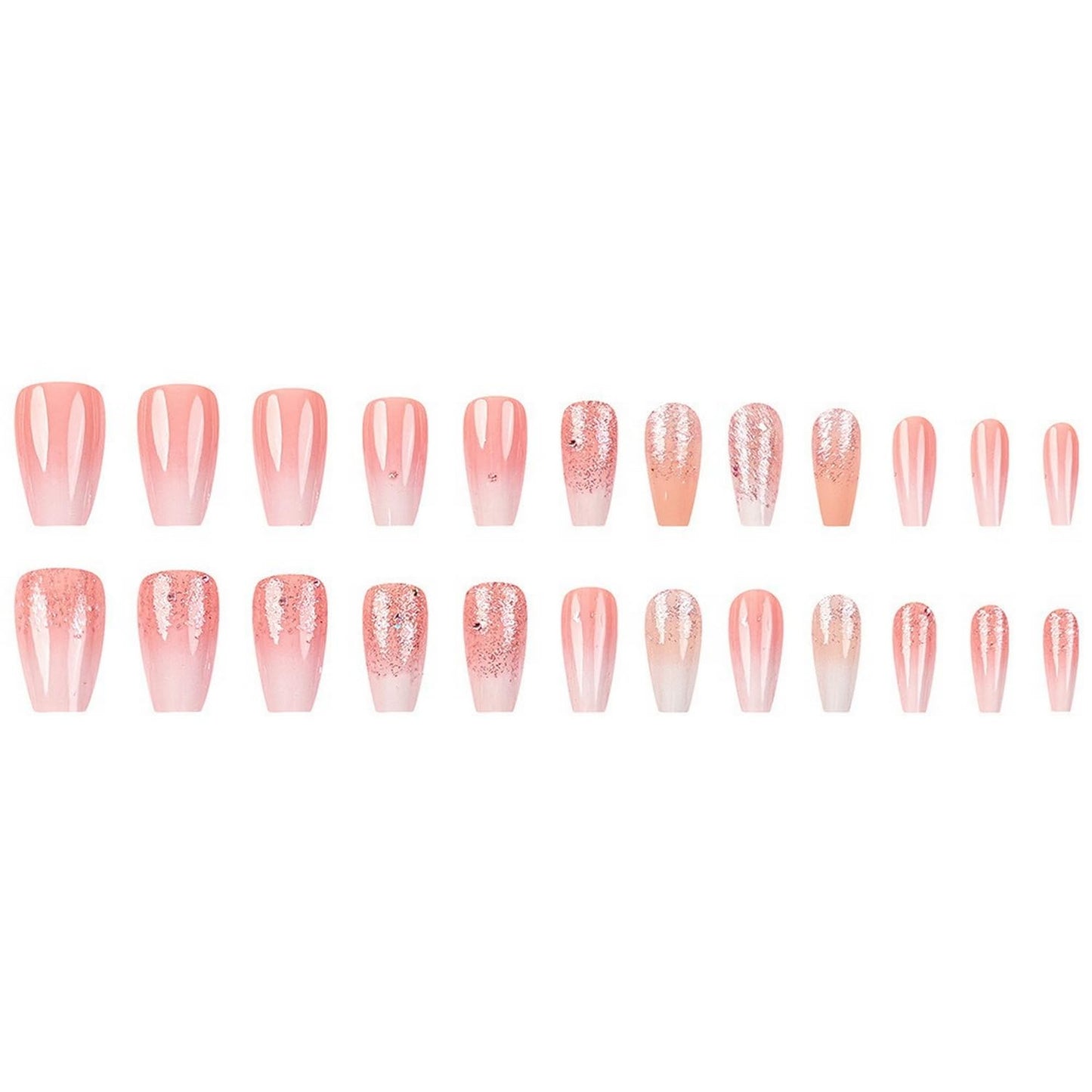 SWEKKE Ombre Press on Nails Medium Almond Pink Glitter Designs Full Cover Glossy Glue on Nails Acrylic Nails for Women Girls 24Pcs