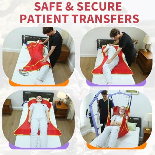 Universal Full Body Patient Lift Sling, Mesh Fabric Patient Sling Transfer and Bathing aids, 500lb Weight Capacity (Medium-Red)