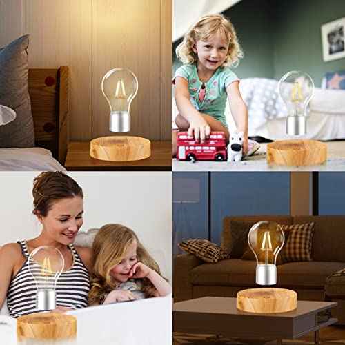 Floating Light Bulb Lamp, Magnetic Levitating Rotating Bulb Lamps, Levitating Wireless LED Bulb Desk Lamp Night Lights for Room D?cor, Cool Gifts for Christmas, New Year, Birthday