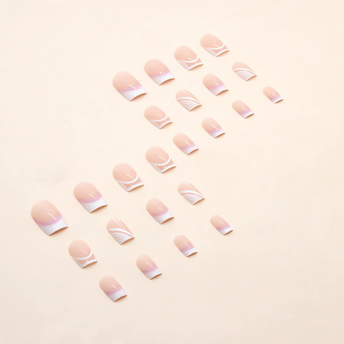 French Tip Press on Nails Medium Square Fake Nails Sweet White Nail Tips Designs Full Cover Square Shape False Nails Nude Acrylic Glue on Nails Medium Length for Women Girls, 24PCS