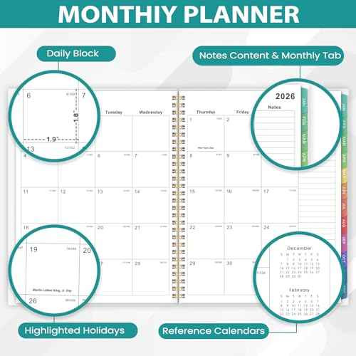2026 Monthly Planner - 2026 Planner/Calendar, 12 Months Planner with Colorful Tabs, JAN 2026-DEC 2026, 8'' x 10'', 2026 Monthly Calendar with 2-Sides Pockets