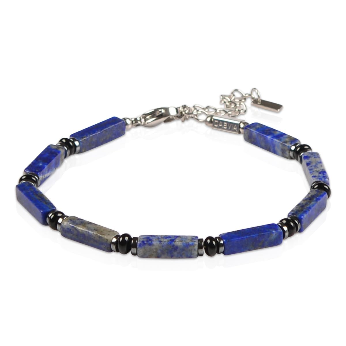 Casvia Men's Lapis Lazuli Chakra Protection Bracelet, Hematite Black Agate Beaded Bracelet, Stainless Steel Adjustable Mens Jewelry | Gift for Father Boyfriend Husband