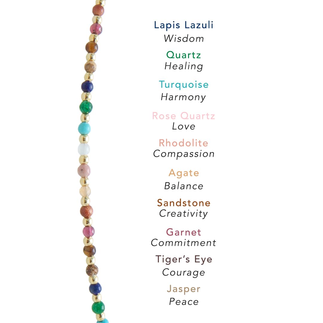 Lotus and Luna 2MM Master Healer Energy Chakra Healing Dainty Layered Bracelet with Real Stones Jade, Pearl, Rose Quartz, Amethyst, Moonstone (Master Healer Yellow Gold)