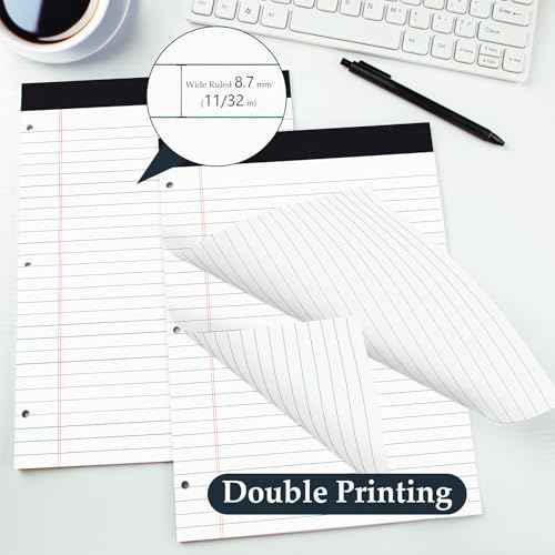 HAUTOCO 2 Pack 8.5 x 11 Legal Pads White Wide Ruled Notepads Perforated Writing Pads, 30 Sheets Per Notepad, 3-Hole Punched Paper, Writing Note Pads for School, Home, Office, Business