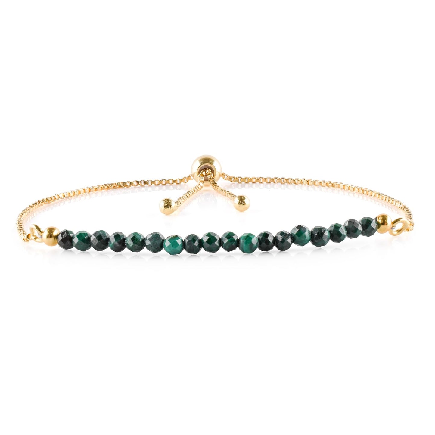 InfinityGemsArt Malachite Bracelets For Women, Natural Birthstone Jewelry, Micro Green Beads Beaded Stone Bolo Slider Crystals Gemstones, 14K Gold Plated Adjustable Chain, Valentines Day Gifts For Her