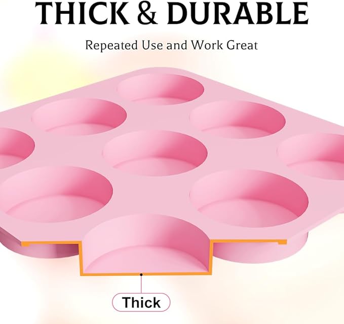 SJ Soap Molds 2 Packs, Cylindrical Silicone Soap Molds for Soap Making, 9 Cavity Round for Bath Bombs, Homemade Craft Soap, Cake, Chocolate ＆ Ice Cube-Pink