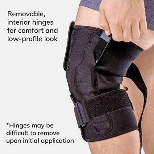 BraceAbility Torn Meniscus ROM Knee Brace - Hinged Post Surgery Support with Flexion Extension Control for Hyperextension and Locking Treatment, Ligament PCL or ACL Tears, Osteoarthritis Relief (L)