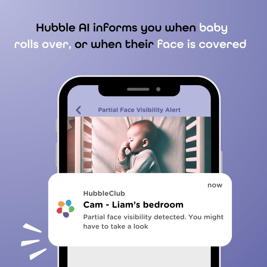 Hubble Connected SkyVision AI-Enhanced HD Smart Baby Monitor, 1 Camera, Mounts, Smart Rollover & Cry Detection, AI Sleep Report, 2-Way Talk, Night Vision, Nightlight & Sounds, Baby-Centric App