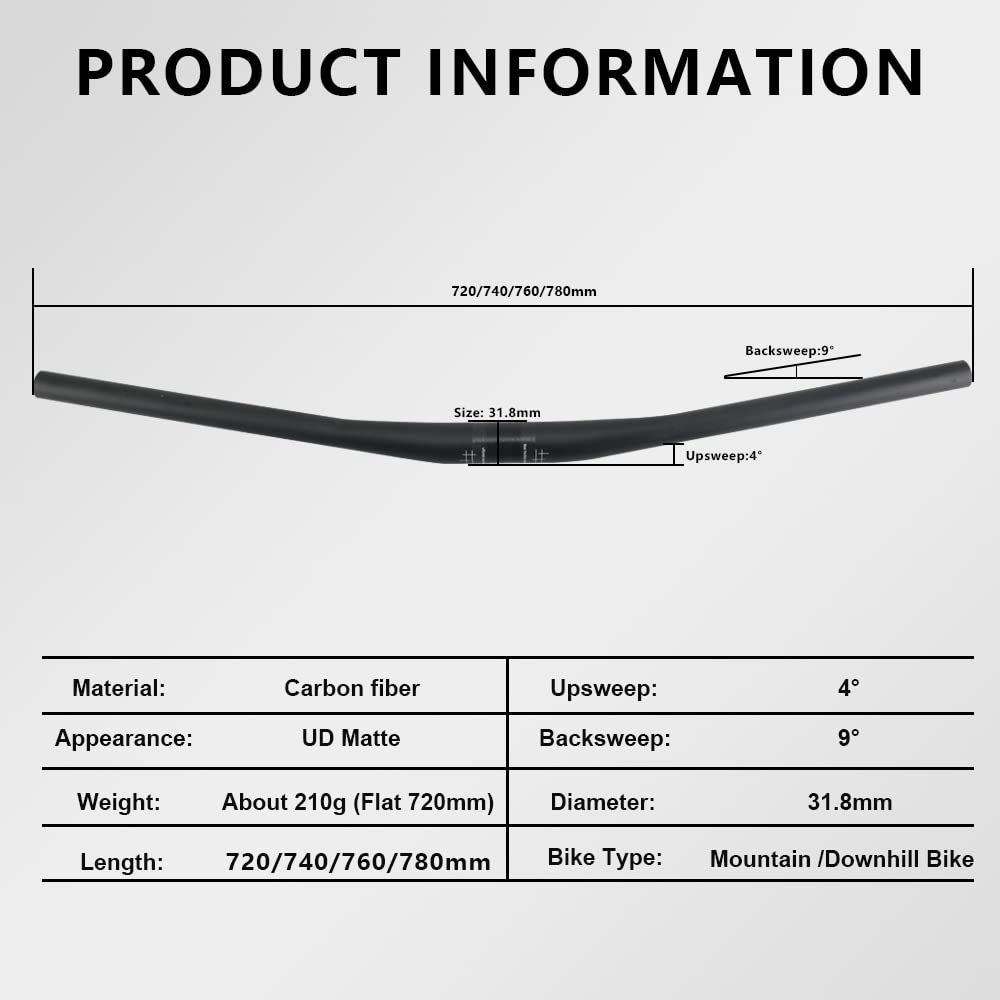 31.8 handlebar, mtb carbon handlebar, carbon handlebars mountain bike, RXL SL straight handle bars for bike mountain bike bars 1-1/4" 31.8 backsweep 9° flat handle bar downhill bicycle UD matte 720mm"