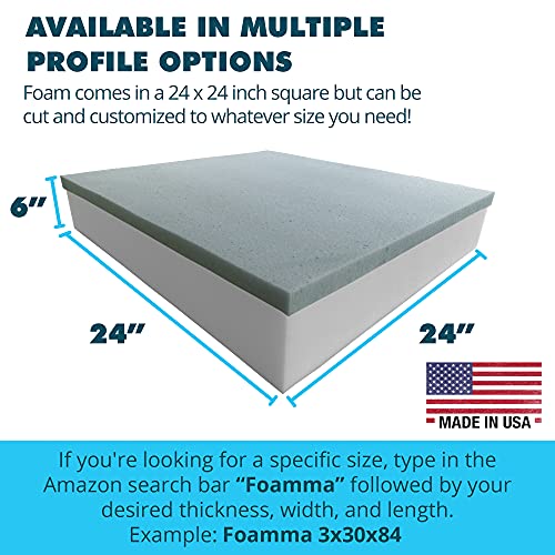Foamma 6" x 24" x 24" Gel Memory Foam with High-Density Base, Cooling Pressure Relief, Cushion Filler for Couches and Chairs, Memory Foam Pad for Furniture Stuffing
